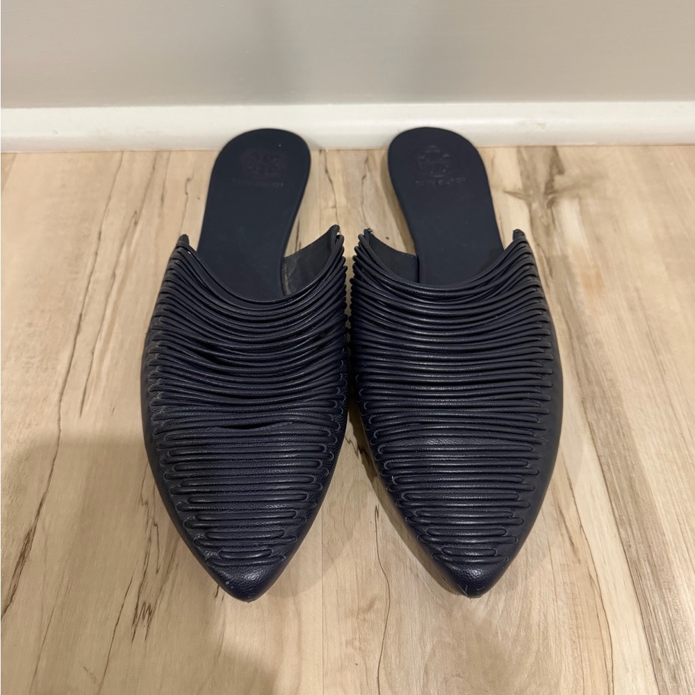 Tory Burch Sienna Woven Navy Flat Mules